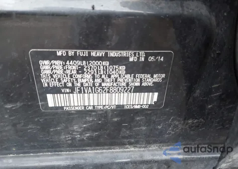 2015 Subaru Wrx Limited from USA, damaged, VIN JF1VA1G62F8809227